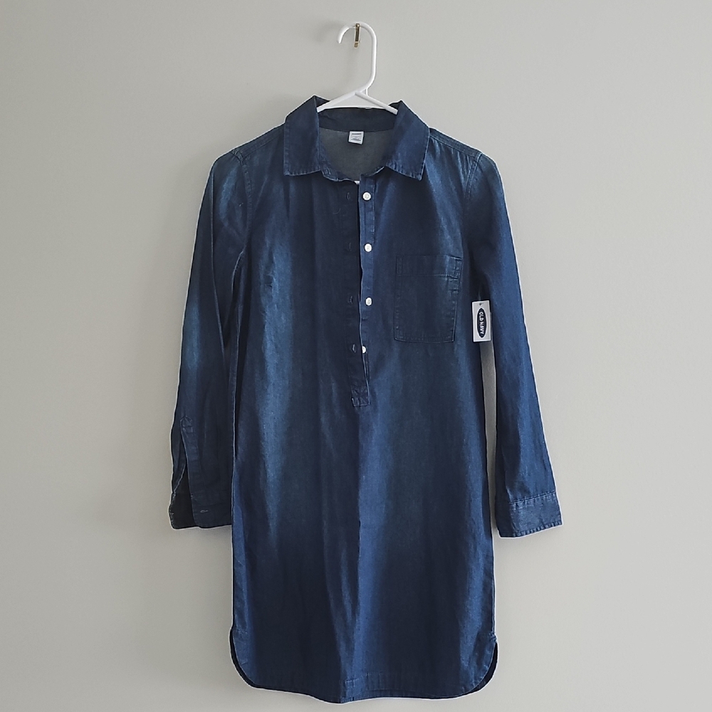 Old Navy Women's Dark Blue Button Down Shirt Dress
